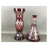 Vtg Bohemian Ruby Red Cut Glass Decanter & More