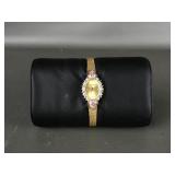 Vintage Elgin Oval Gold Tone Rhinestone Watch