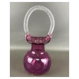 Vintage Rossi? Cranberry Hand-blown Basket Vase