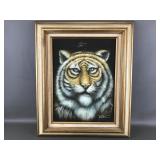 Vintage Black Velvet Tiger Head Painting