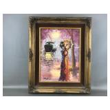 Woman Holding A Parasol Oil Painting, Signed