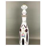 Vtg Czech White Overlay Cut-to-cranberry Enameled
