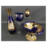Vintage Bohemia Czech Cobalt Blue Glass Pedestal