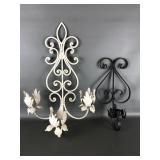 Vtg Metal Ornate Wall Triple Arm Candle Scone &