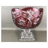 Vintage Cranberry Cut Crystal Pedestal Centerpiece