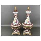 Vtg Handpainted Porcelain Lamp Bases