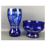 Vintage Cobalt Blue Cut To Clear Bowl &