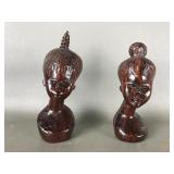 Polished Hand-carved Dark Wood Female Busts