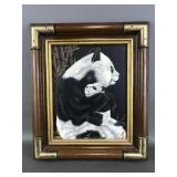 Original Panda Painting With Brass & Wood Frame