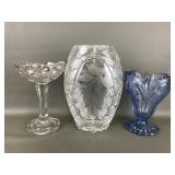 Vtg Art Deco Moonlight Blue Pressed Glass Vase &