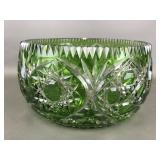 Vtg Bohemian Green Cut Crystal Bowl