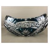 Vintage Teal Cut Crystal Oval Boat Bowl