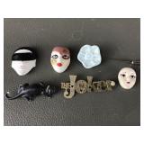Vintage Hand-painted Oval Porcelain Brooch Face &