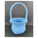 Vintage Fenton? Blue Satin Poppy Glass Basket