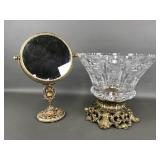 Vtg Glass Pedestal Bowl With Brass Base & More