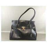 Birkin Inspired Large Black Croc Embossed Handbag