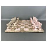 Handcrafted Pink&beige Marble Or Onyx Chess