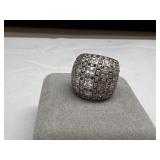 Sterling Silver Princess Cut Stones Dome Ring