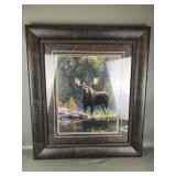 Wildlife print bull moose in ornate frame