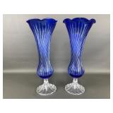 Vtg Crystal Cobalt Marques Style Vases