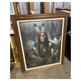 Framed Original Oil Painting, Native American Chief – 31" x 37"