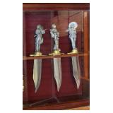 Western Theme Pewter Handle Knives in Display Case