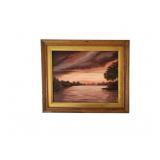 Highwaymen-Style Sunset Landscape, Signed Rose