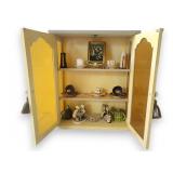 Vintage Painted Wall Cabinet with Contents