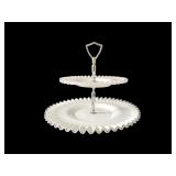 Vintage Silver Crested Milk Glass Serving Tray