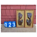 MCM mid century teak wall art asian
