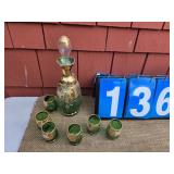Bohemian MCM decanter set  6 goblets