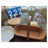 wood basket, decor lot