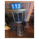 fire poker, log holder magazine rack