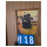 painting of a boat signed