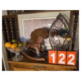 winerack, candy dish plastic fruit rocking horse