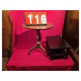 round wood endtable and smalll black shelf