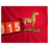 wood and paper pull toy horse antique hand painted