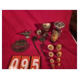 antique locks nesting doll milk glass plate owls