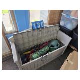 storage bench with gardening supplies