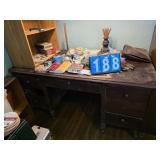 large wood desk and contents