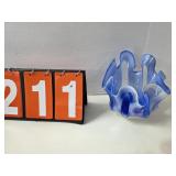 blue hand blown art glass handkerchief vase