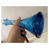mid century turquise blue swung glass vase