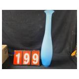 blue art glass vase long neck