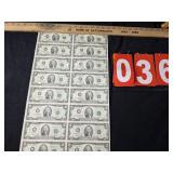 uncut sheet of $2 bills