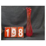 swung art glass ruby red vase L.E.smith viking