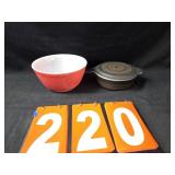 pyrex red mixingbowl and terra pattern