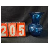 mid century blue art glass vase bulbous blenko?
