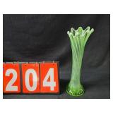 green opalescent swung glass twist vase