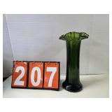 dark green swung glass ruffle top vase