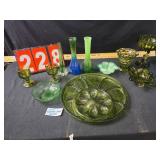 Green glass vases deviled egg plate bowl